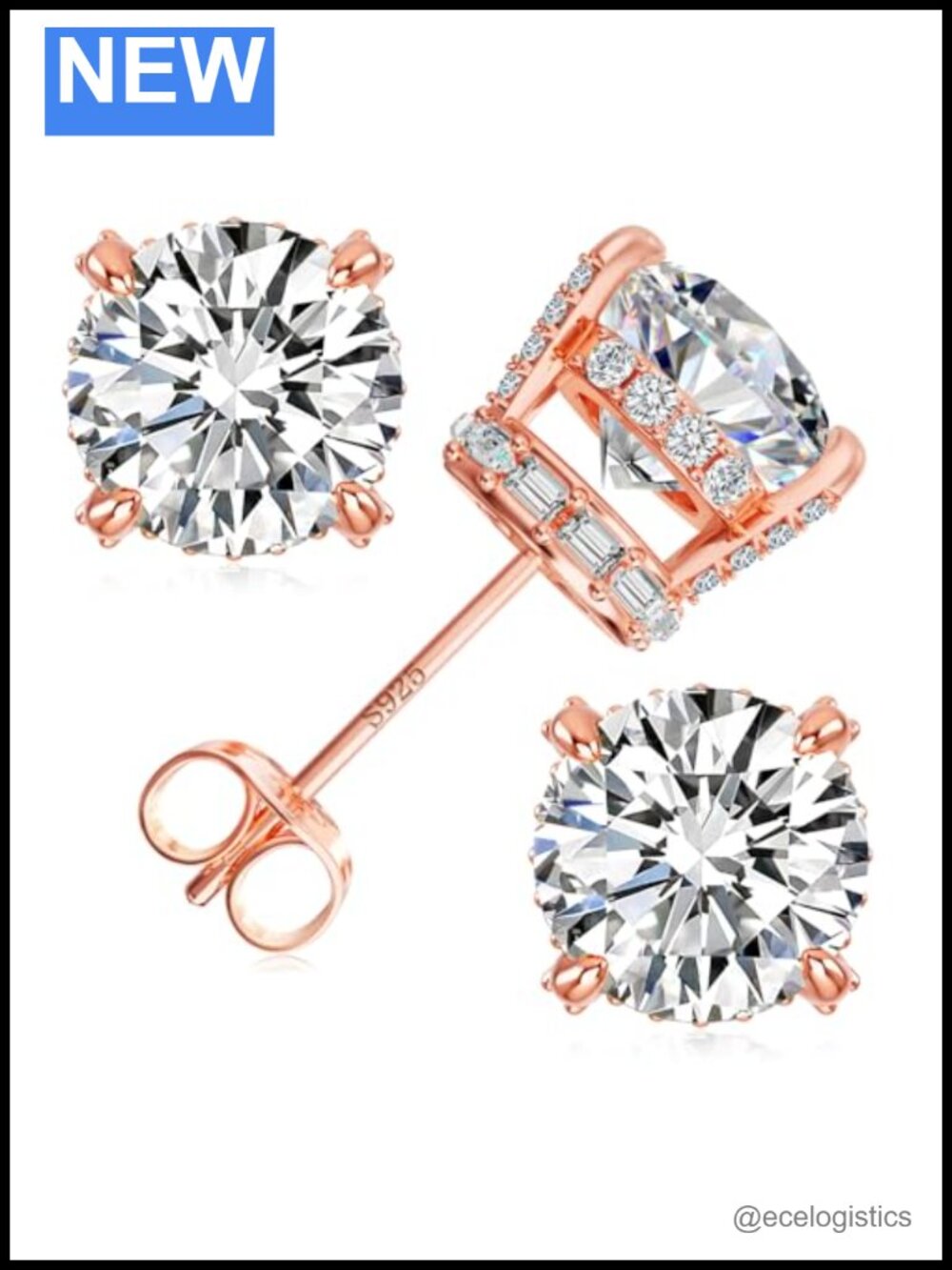Moissanite Stud Earrings 925 Sterling Silver 18K Plated 4-Prong Gift